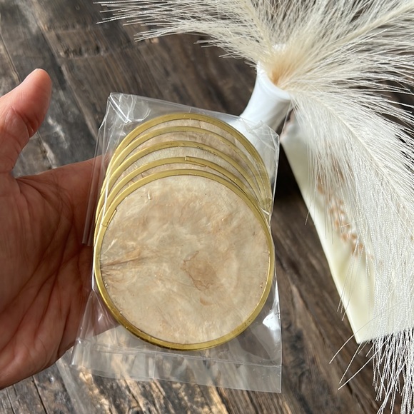 VINTAGE capiz shell placemats - with coasters, embroidered napkins, napkin rings - Picture 9 of 11